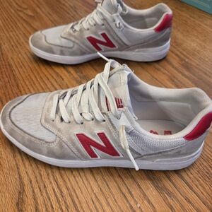New Balance Light Gray and Red Athletic Shoes